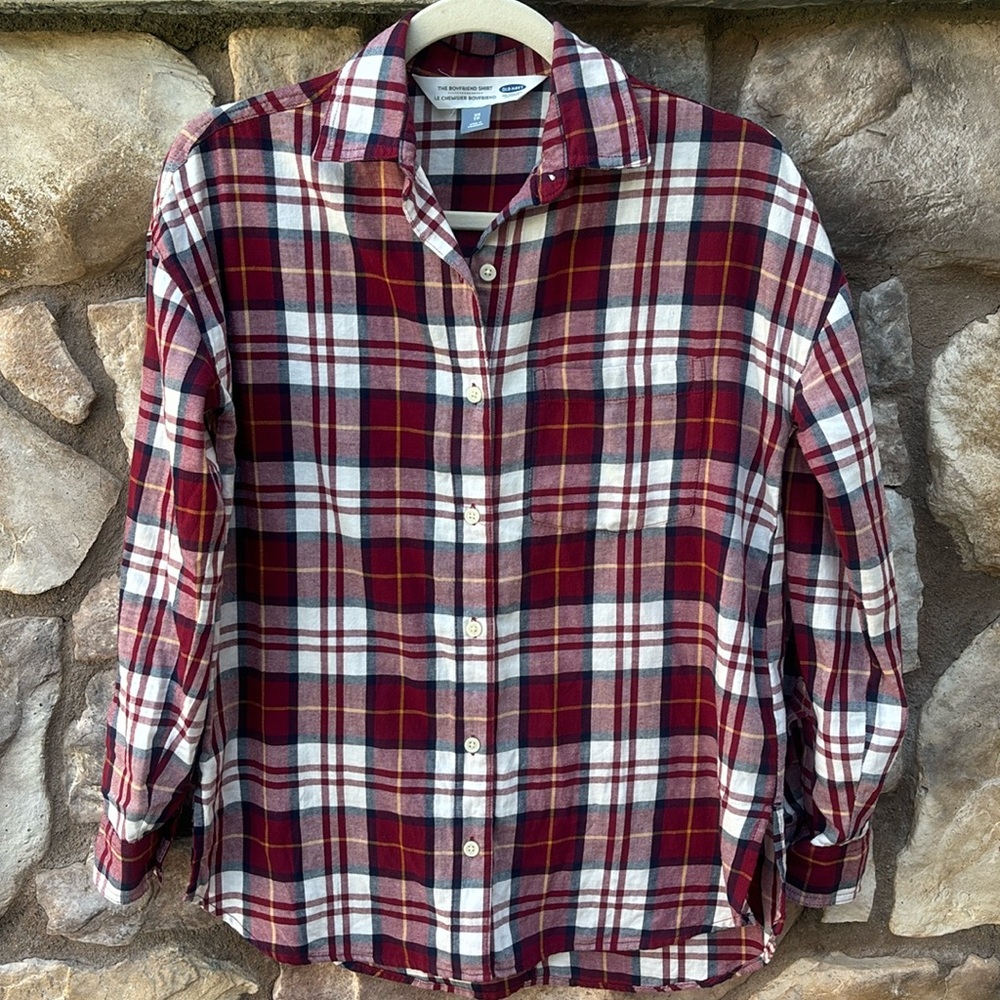 Old Navy The Boyfriend Shirt Plaid Button Up Long Sleeves Size XS